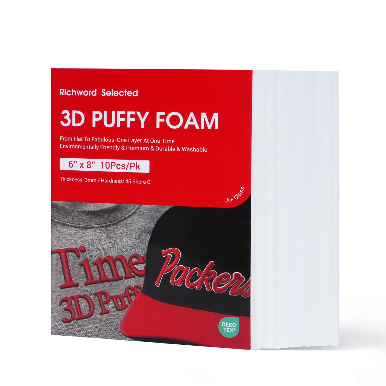 Richword Selected 3D Embroidery Puffy Foam, 3mm Thick, White & Black, 6 x 8 in and 12 x 16 in Sheets, 10PCS Each, Perfect for Caps, Hats, Jackets, Bags, Custom Logos and Garments